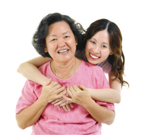 caregiver hugging patient